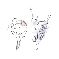sketch of a woman in a dress ballet dancer line art continuous art watercolor icon girl  - obrazy, fototapety, plakaty