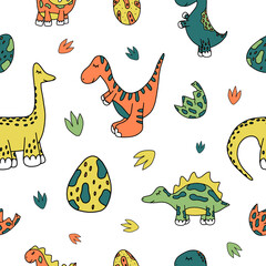 Naklejka premium Baby cute dinosaur nursery vector seamless pattern