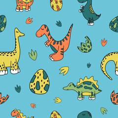 Baby cute dinosaur nursery vector seamless pattern