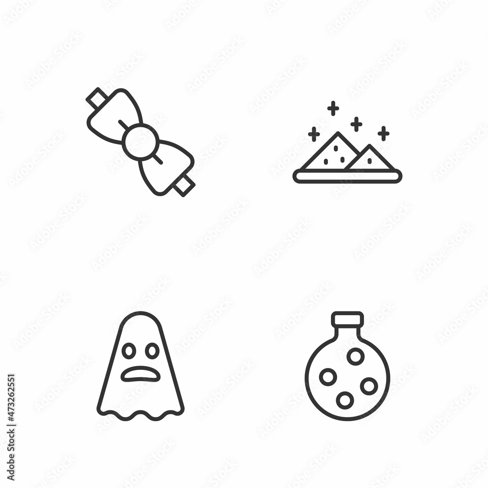 Wall mural Set line Bottle with potion, Ghost, Bow tie and Magic powder icon. Vector