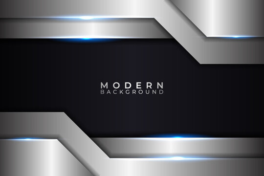 Modern Background Overlapped Metallic Glossy Silver Glowing Blue