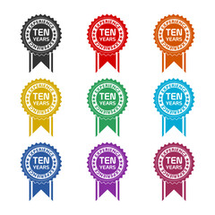 Ten years experience icon isolated on white background, color set
