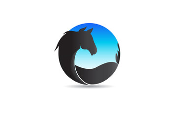 Logo of a beautiful horse silhouette in a circle shape tattoo image design