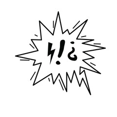 Comic speech bubble with swear words symbols. Doodle hand drawn angry insult speech bubble emoticon with curses, lightning. Vector illustration isolated on white.