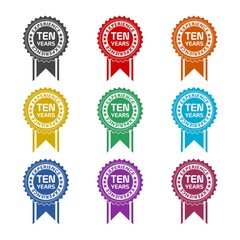 Ten years experience icon isolated on white background, color set