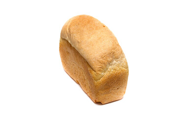 A loaf of white bread on a white studio background. 