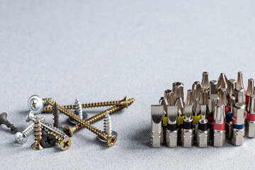 Screwdriver bits, electric screwdriver bits, different versions and various fasteners - screws,...