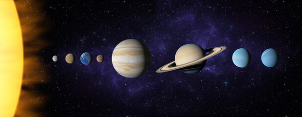 Fototapeta na wymiar Solar system, sun of planet Mercury Venus earth Mars Jupiter Saturn Uranus Neptune. Map of solar system 8 planets