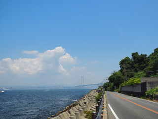 淡路島からの明石海峡大橋