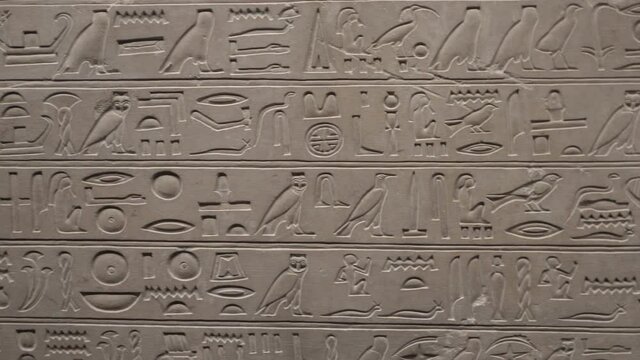 Egyptian hieroglyphs and inscriptions on clay tablets. Ancient Egyptian Civilization Art, Archaeological Items and History.