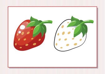 Printable worksheet. Coloring book. Cute cartoon strawberry. Vector illustration. Horizontal A4 page Color red.