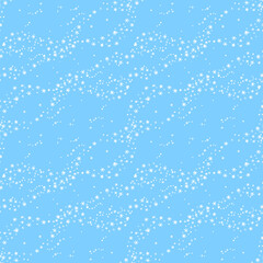 Vector winter seamless background with blizzard, snowfall. Hand drawn doodle style white flying snowflakes isolated on blue background