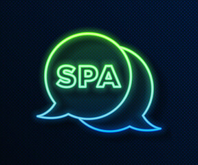 Glowing neon line Spa salon icon isolated on blue background. Concept for beauty salon, massage, cosmetic. Spa treatment and cosmetology. Vector