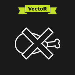 Obraz premium White line No meat icon isolated on black background. No fast food allowed - vegetarian food. Vector
