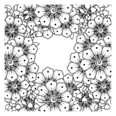 Mehndi flower for henna, mehndi, tattoo, decoration. Decorative ornament in ethnic oriental style, doodle ornament, outline hand draw. Coloring book page.