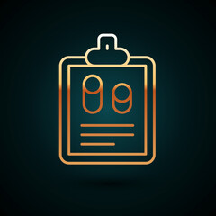 Gold line Business finance report icon isolated on dark blue background. Audit and analysis, document, plan symbol. Vector