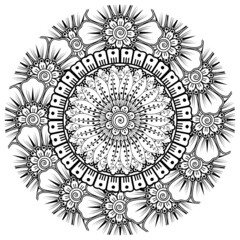 Mehndi flower for henna, mehndi, tattoo, decoration. Decorative ornament in ethnic oriental style, doodle ornament, outline hand draw. Coloring book page.