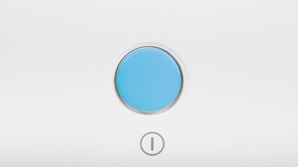 Blue button for turning on and off the electrical appliance, start button, start button on the white dashboard