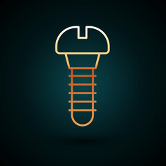 Gold line Metallic screw icon isolated on dark blue background. Vector