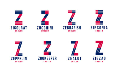 Obraz premium Letter z logo elements set, vector trendy retro initial, geometric monogram design symbol Z.