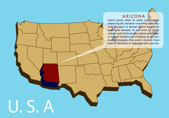 The infographic map template of Arizona state, United States of America