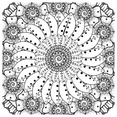 Mehndi flower for henna, mehndi, tattoo, decoration. Decorative ornament in ethnic oriental style, doodle ornament, outline hand draw. Coloring book page.