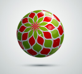 Realistic glossy vector sphere decorated with pattern, cute ball abstract graphic design element.