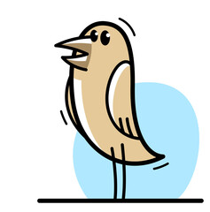 Little cute bird standing and looking funny cartoon flat vector illustration isolated on white.