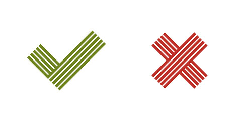 Check mark tick and cross vector linear symbols isolated on white, yeas and no, correct and wrong, choosing option.