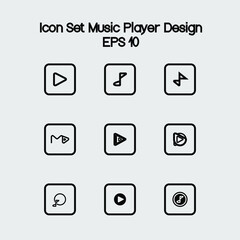 icon set music player application or sound icon with 9 pieces for template, vector design eps 10