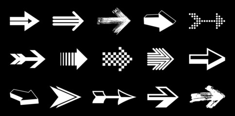 Diverse arrow cursors vector set, different shapes styles and concepts arrows single color monochrome graphic design elements for icons or logos.