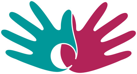 Fototapeta na wymiar hands palms blue red logo