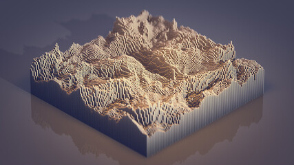 Three-dimensional topographic relief 3D render - obrazy, fototapety, plakaty