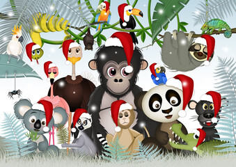 Naklejka premium illustration of tropical animals at Christmas