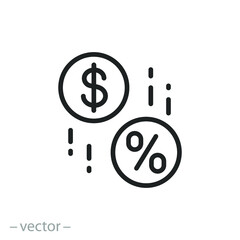 percentage commission icon, decrease in interest rate, brokerage, low price, reduce cost, sale percent tax, cashback, thin line symbol - editable stroke vector illustration - obrazy, fototapety, plakaty