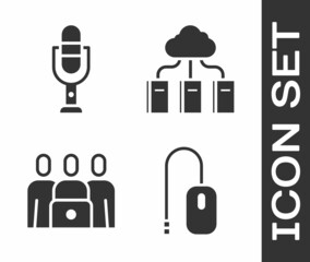 Set Computer mouse, Microphone, Online class and Cloud or online library icon. Vector
