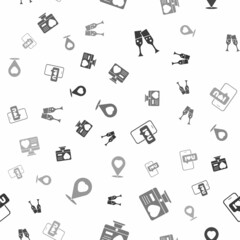 Set Glass of champagne, Dating app online, Mobile with heart and Location on seamless pattern. Vector