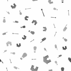 Obraz premium Set Magic wand, Circus tent, Firework rocket and Hot air balloon on seamless pattern. Vector