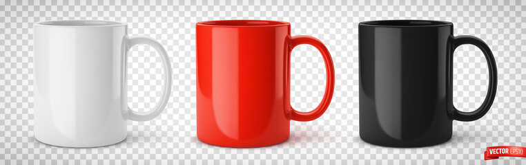 Vector realistic illustration of ceramic mugs on a transparent background. - 473276553