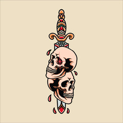 skull and sword tattoo vector design