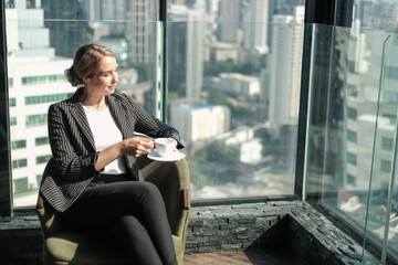 business caucasian woman relax coffee break