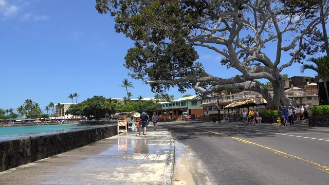 Alii drive, the oceanfront downtown street of Kailua-Kona. Big Island, Hawaii, USA
