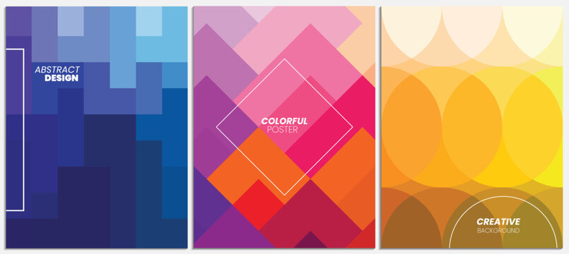 Colorful mosaic covers set. Minimal geometric pattern background. Colorful poster design.