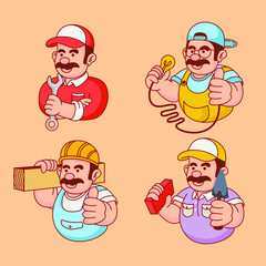 Set of cartoon craftsman vector icon illustration
