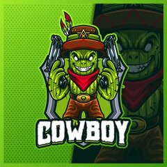 American Cactus Cowboy Western Bandit Shooter mascot esport logo design illustrations vector template, Cowboy logo for team game streamer, full color cartoon style