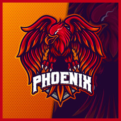 Phoenix eagle falcon hawk mascot esport logo design illustrations vector template, Live Bird logo for team game streamer youtuber banner twitch discord