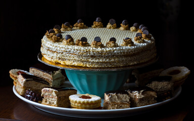 Cream cake made from wafer on a plate