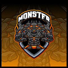 Giant Lava Volcano Golem Rock Monster mascot esport logo design illustrations vector template, Stone Monster logo for team game streamer merch, full color cartoon style