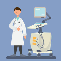 doctor and ultrasound machine, vector