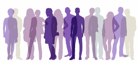 standing people, crowd silhouette, isolated, vector